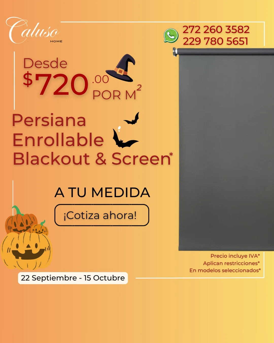 Promoción: Persiana Enrollable Blackout y Screen a tu medida desde $720 por m²