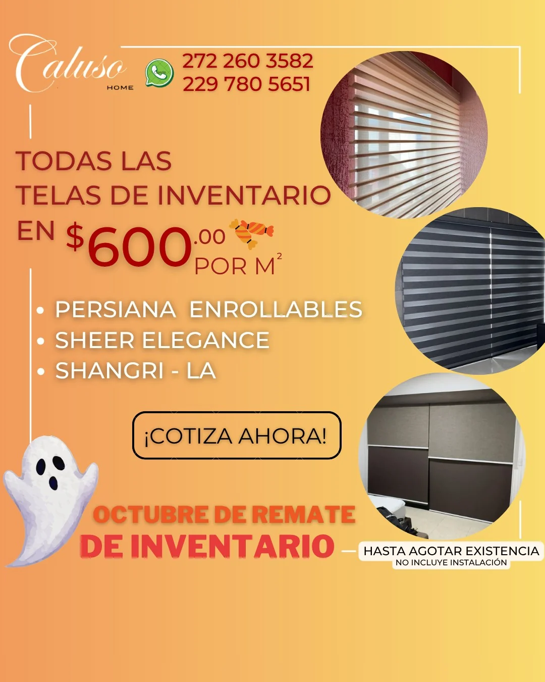 Octubre de remate de inventario: telas de persiana en $600 por m²